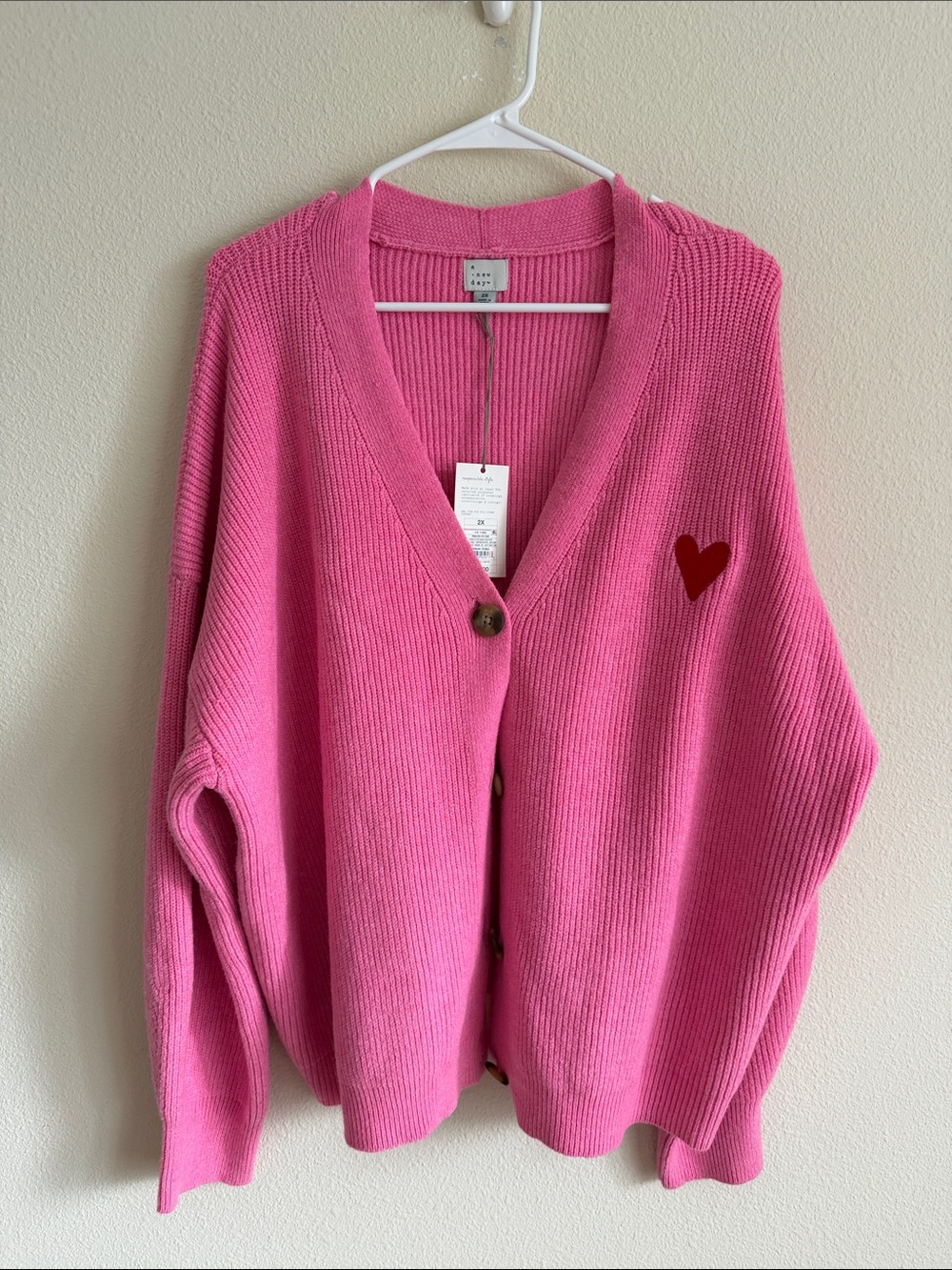 Target A New Day Pink V-Neck Button-Front Cardigan Heart Sweater